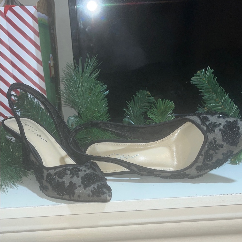 Betsey Johnson Black Floral Heels